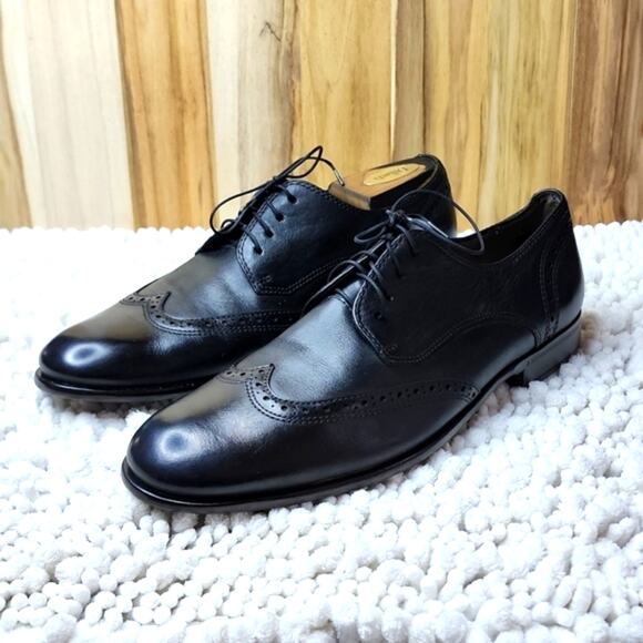 JOHN VARVATOS BLACK LEATHER WINGTIP OXFORDS CUSTOM DYED JET BLACK GENTLEMENS 8